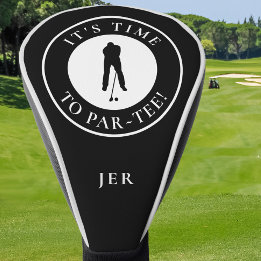 Funda Para Palo De Golf ¡Es Hora de Par-Tee Monograma Negro y Blanco