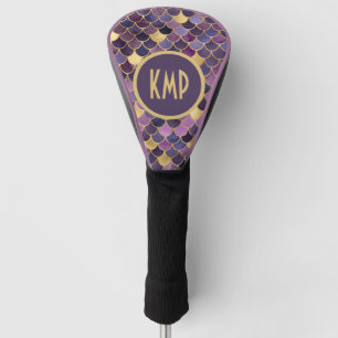 Funda Para Palo De Golf Escamas de sirena de oro púrpura monograma