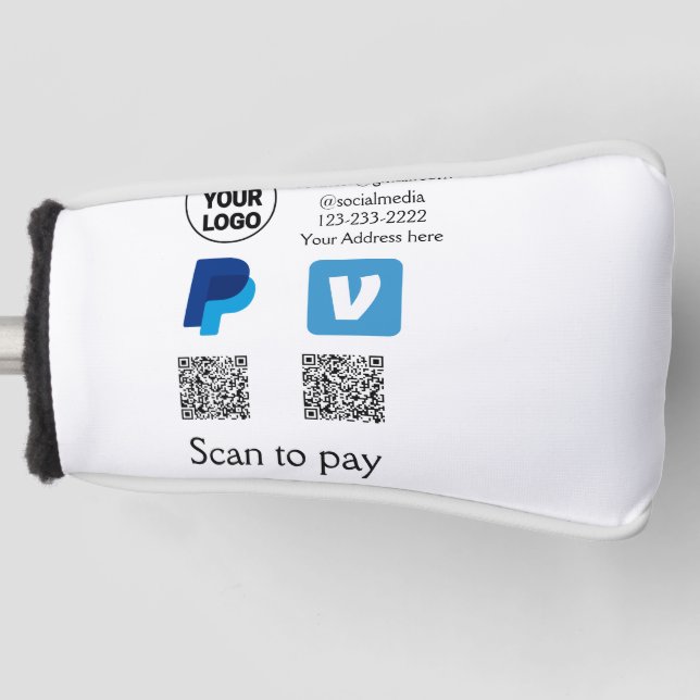 Funda Para Palo De Golf Escaneo de pypal de Venmo para pagar añadir texto  (Anverso)