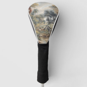 Funda Para Palo De Golf Escena botánica de cebras y leones en un oasis