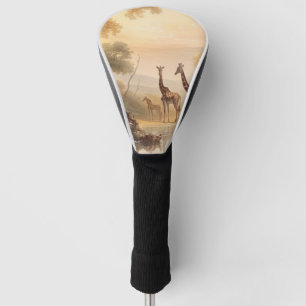 Funda Para Palo De Golf Escena botánica vintage de jirafas a orillas del r