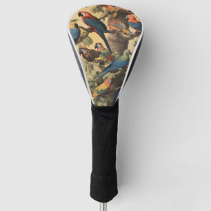 Funda Para Palo De Golf Escena botánica vintage loros coloridos en un árbo