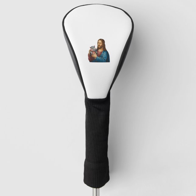 Funda Para Palo De Golf Escena divertida y lúdica Jesús con Moo Deng Hippo (Anverso)