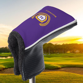Funda Para Palo De Golf Escudo del logotipo del monograma morado y dorado