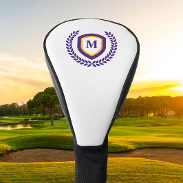 Funda Para Palo De Golf Escudo del logotipo del monograma morado y dorado