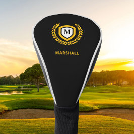 Funda Para Palo De Golf Escudo del logotipo del monograma negro y dorado