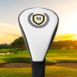 Funda Para Palo De Golf Escudo del logotipo del monograma negro y dorado