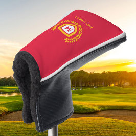 Funda Para Palo De Golf Escudo del logotipo del Monograma Rojo y Oro