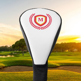 Funda Para Palo De Golf Escudo del logotipo del Monograma Rojo y Oro