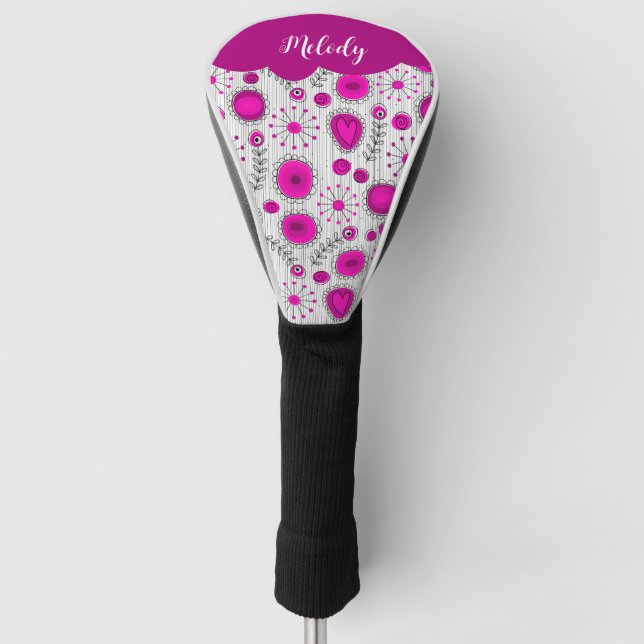 Funda Para Palo De Golf Espectaculares corazones blancos rosados florales  (Anverso)