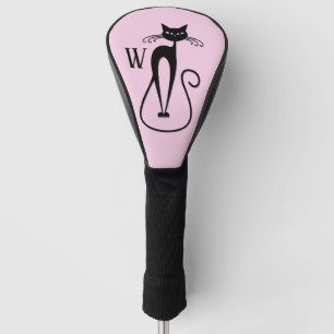 Funda Para Palo De Golf Espinoso gato negro rosado inicial