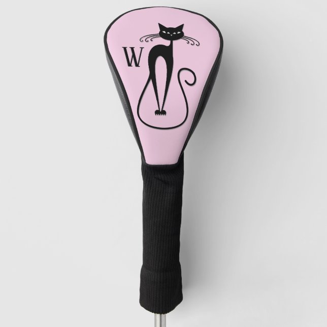 Funda Para Palo De Golf Espinoso gato negro rosado inicial (Anverso)