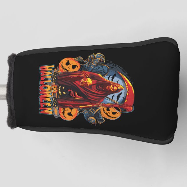 Funda Para Palo De Golf Esqueleto malvado de Halloween, Calabaza (Anverso)