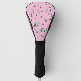 Funda Para Palo De Golf Esquiadores Esquí Bajando Ilustración Rosa Pastel