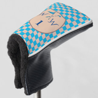 Funda Para Palo De Golf Estilo Azul Cielo y Crema Cuadros Monograma