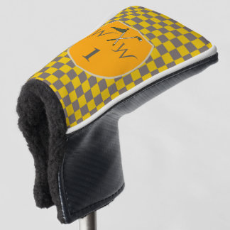 Funda Para Palo De Golf Estilo Gris y Amarillo Mostaza Cuadros Monograma