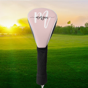 Funda Para Palo De Golf Estilo Monograma Guión Moderno Rosado