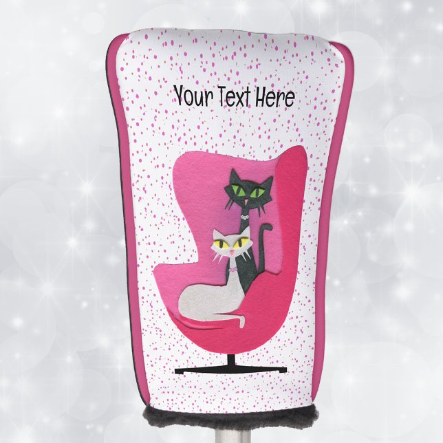 Funda Para Palo De Golf Fancy Gats Diamond Collars Retro Pintar Sillones (Mid century style black white cats in pink chair on white with pink dots golf club cover.)