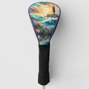 Funda Para Palo De Golf Faro rojo y blanco Jardín floral Mar de Stormy