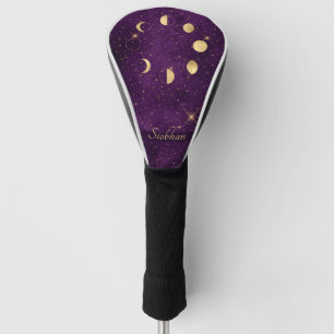 Funda Para Palo De Golf Fases de la luna de oro Estrellas moradas personal