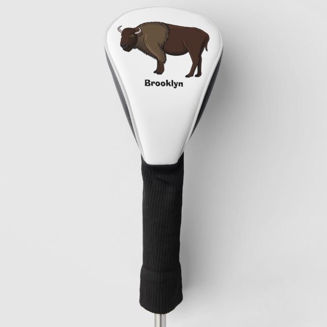 Funda Para Palo De Golf Feliz ilustracion de búfalo de bisonte americano (Anverso)