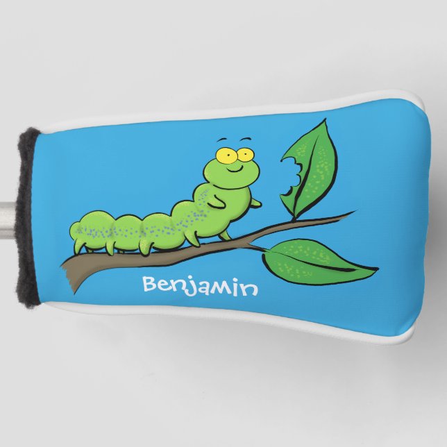 Funda Para Palo De Golf Feliz ilustracion personalizado de oruga verde (Anverso)