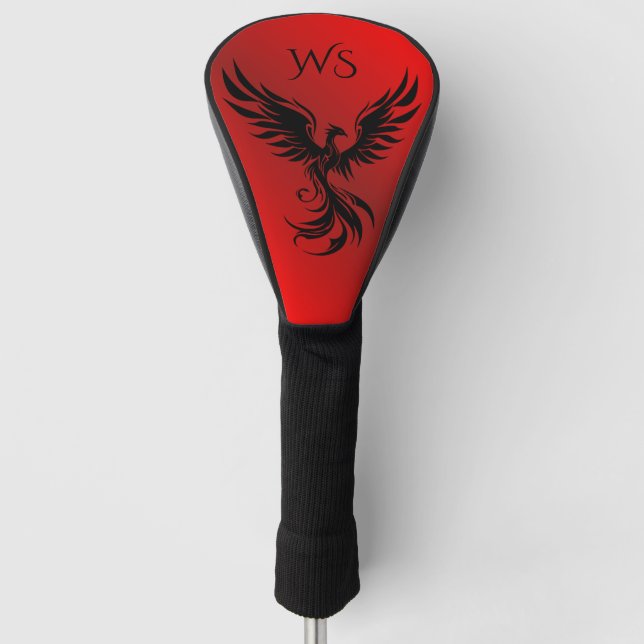 Funda Para Palo De Golf Fénix Ascendente Monograma Iniciales Metálico Rojo (Anverso)