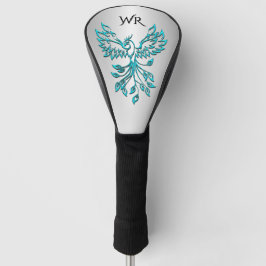 Funda Para Palo De Golf Fénix azul turquesa se eleva sobre monograma de pl