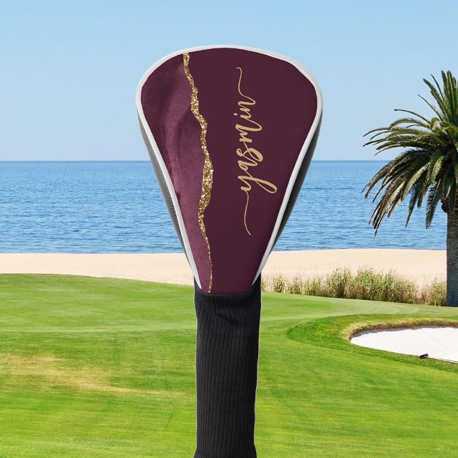 Funda Para Palo De Golf Firma Personalizada Burdeos Agata Dorada (Subido por el creador)