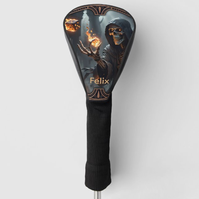Funda Para Palo De Golf Flamas góticas, el guardián de los dados ardientes (Anverso)