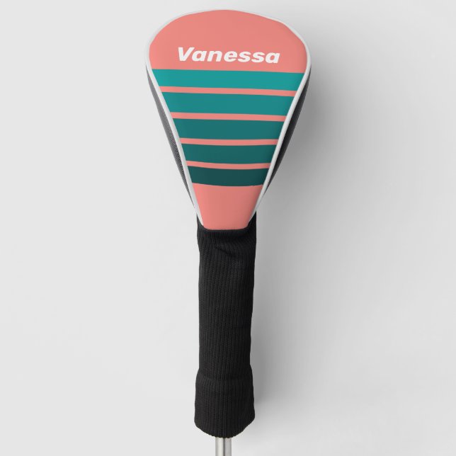 Funda Para Palo De Golf Flamingo Aqua Across Striping with Name (Anverso)