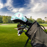 Funda Para Palo De Golf Flamingo rosa de menta rayas verdes hojas de palma<br><div class="desc">Rayas blancas y verdes de menta,  decoradas con flamencos rosas y hojas de palmera. Personalice y agregue su monograma inicial y nombre de pila. Texto rosa y verde.</div>