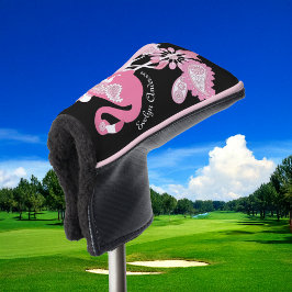 Funda Para Palo De Golf Flamingo rosa negro moderno personalizado