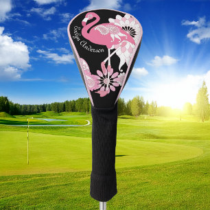 Funda Para Palo De Golf Flamingo rosa paisley negro moderno personalizado