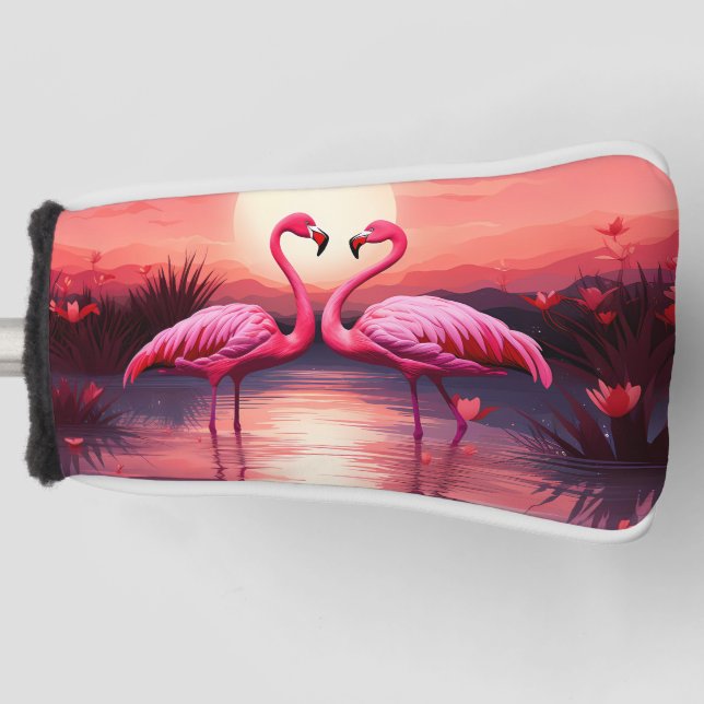 Funda Para Palo De Golf Flamingos rosas al atardecer (Anverso)
