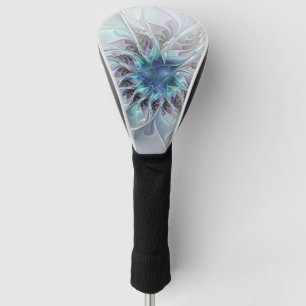 Funda Para Palo De Golf Flor azul brillante, abstracta arte fractal