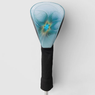 Funda Para Palo De Golf Flor de Arte Fractal de Oro Azul Pequeña Belleza