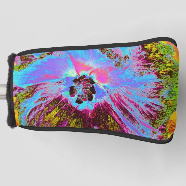 Funda Para Palo De Golf Flor de maíz psicodélica azul y magenta hibiscus (Anverso)