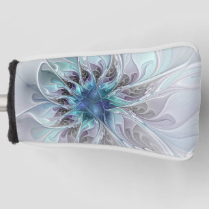 Funda Para Palo De Golf Flor Fractal Moderna Con Azul