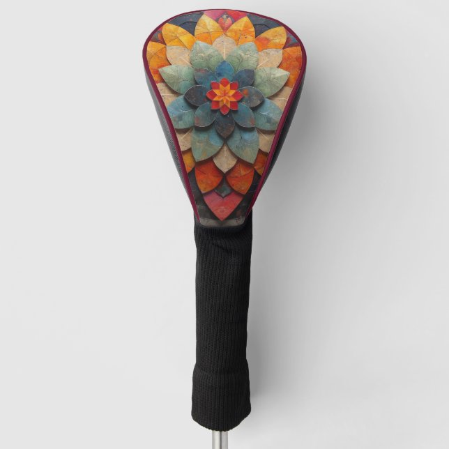 Funda Para Palo De Golf Flor texturizada de arte de Mandala (Anverso)