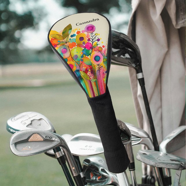 Funda Para Palo De Golf Floral abstracta colorida (Protect your golf clubs with these pretty floral club covers from Night and Day Designs)