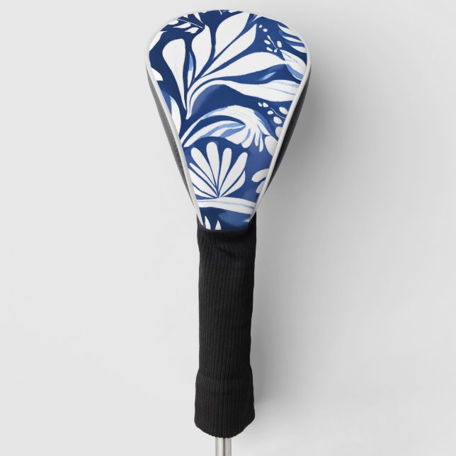 Funda Para Palo De Golf Floral azul de acuarela botánica (Anverso)