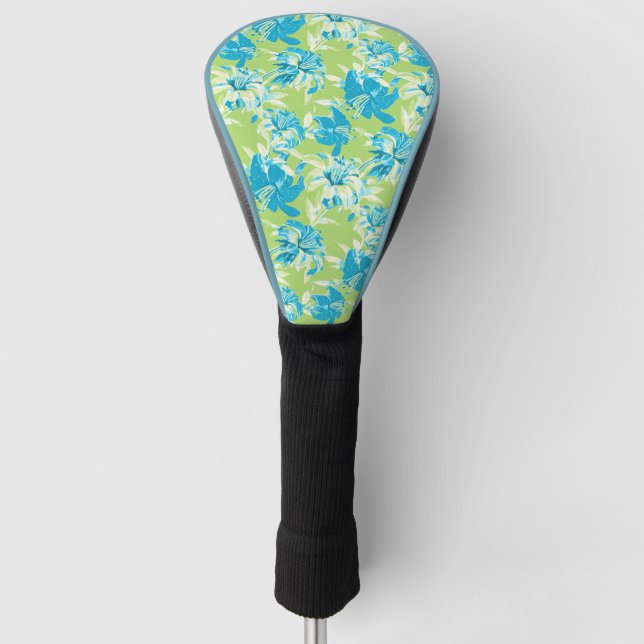 Funda Para Palo De Golf Floral de lirio suave verde azul (Anverso)