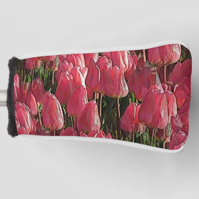 Funda Para Palo De Golf Floral de tulipanes rosados (Anverso)