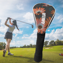 Funda Para Palo De Golf Floral Naranja negra personalizada monogramada