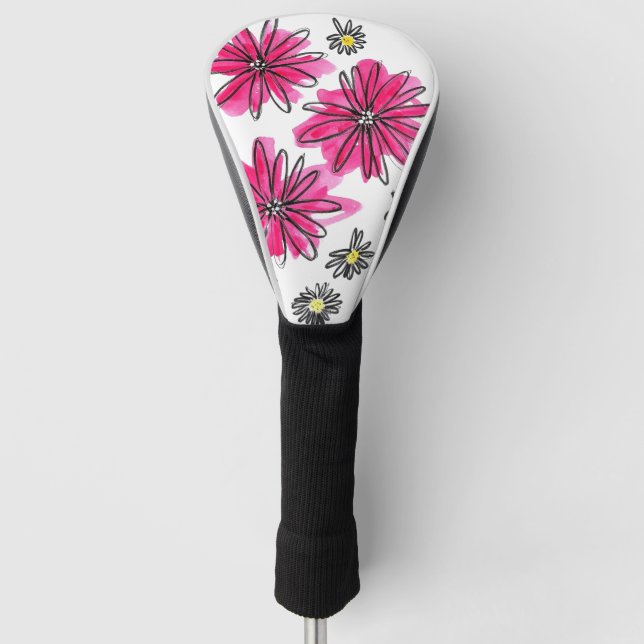 Funda Para Palo De Golf Flores blancas y rosas singulares (Anverso)
