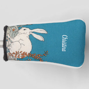 Funda Para Palo De Golf Flores de Ilustracion de conejo blanco sentado en 