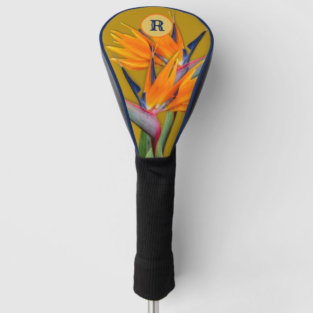 Funda Para Palo De Golf Flores de pájaro de paraíso personalizado inicial (Anverso)