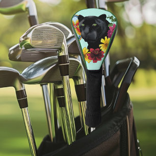 Funda Para Palo De Golf Flores de retrato jaguar negro
