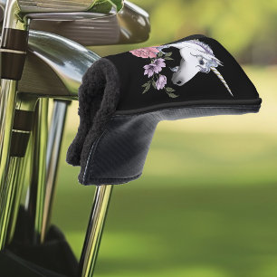 Funda Para Palo De Golf Flores de Unicornio Blanco Encantado Rosa Negro